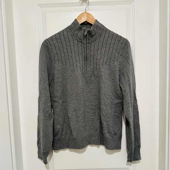 IZOD Women’s Quarter Zip 100% Cotton Sweater Dark Gray Long Sleeve - Picture 1 of 11